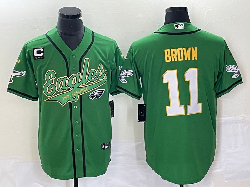 Men Philadelphia Eagles #11 Brown Green Co Branding Game NFL Jersey style 12